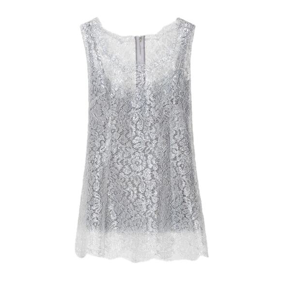 NWT Dolce & Gabbana Silver Lace Metallic Sleeveless Tank Top Blouse IT 44 L - Picture 6 of 10